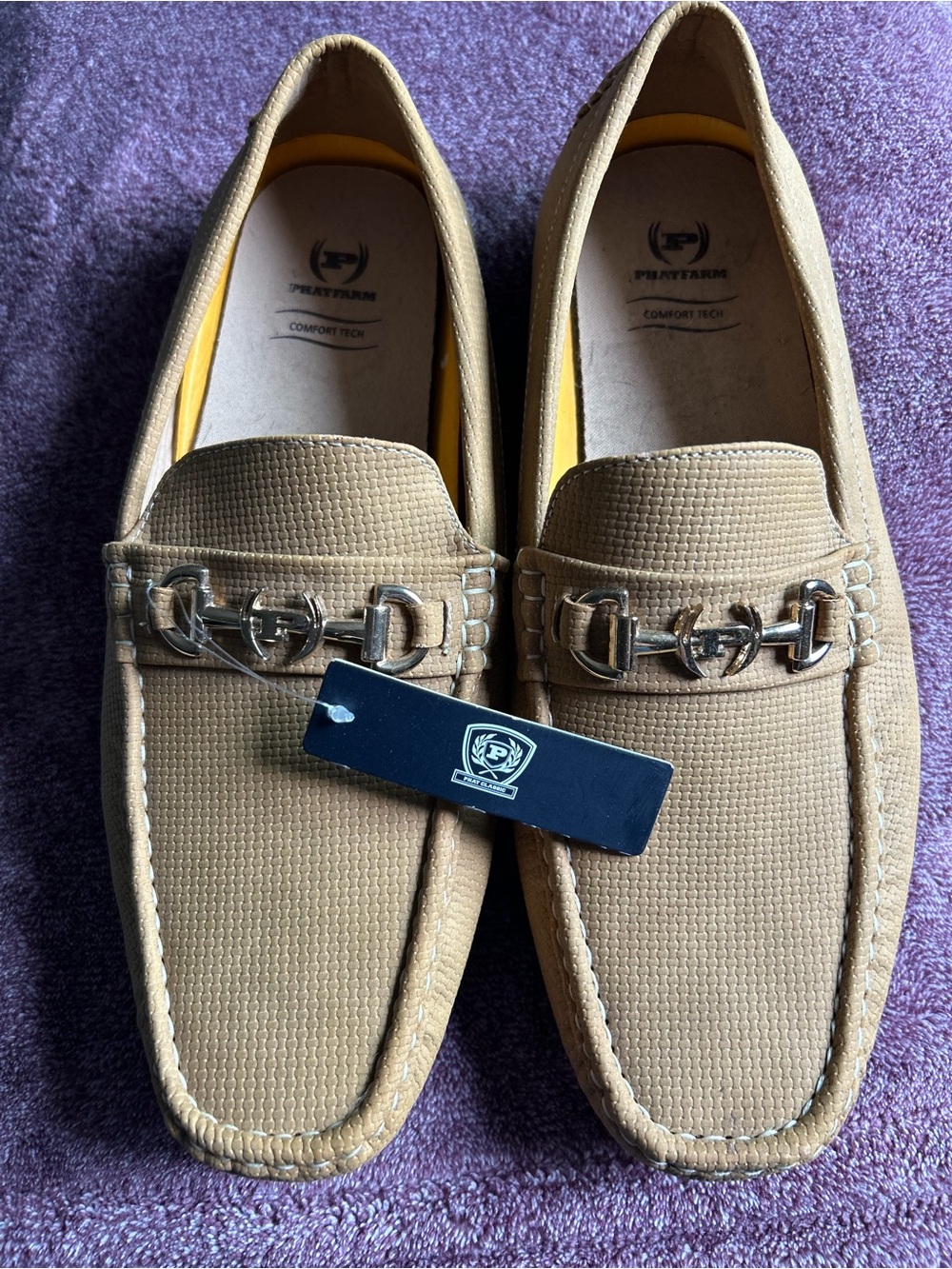 Phatfarm Phat Classic Tan Textured Slip-On Driving Loafers with Metal Bit
